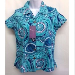 Misty Women's Top Blue Paisley Short Sleeve Blouse